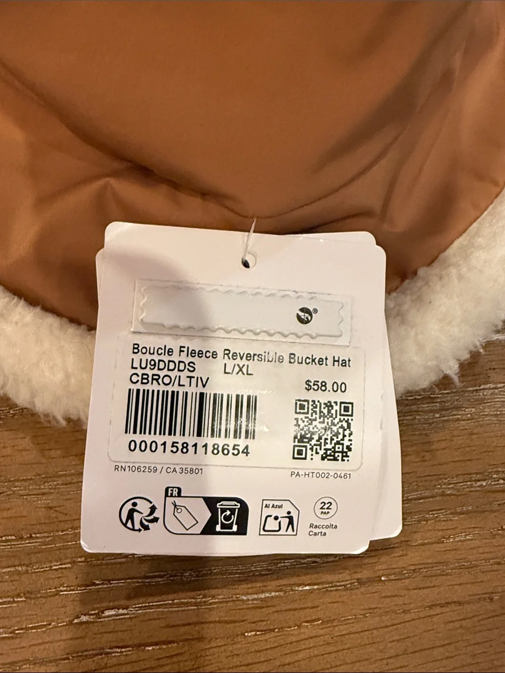 Lululemon camel color Bucket Hat with White Faux-Sherpa Trim